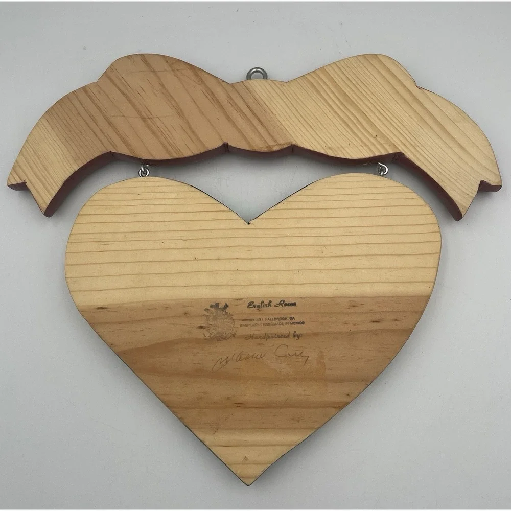 Vtg Hand Painted Wood Heart Sign Country Cottage Floral Tole Paint Wall Hanging